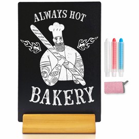 Moco Moment 1 Pack A4 Chalk Board Sign Erasable Tabletop blackboards with Wooden Stands Menu Chalkboards for Party, Tables Decoration, Bar and Restaurant (1 Pack, A4)