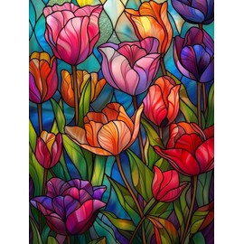 Naykow Diamond Art Kits for Adults 5d DIY Diamond Art Flowers Stained Glass Flower Paint by Numbers Kit for Adults, Arts and Crafts for Adults 12 x 16 inches