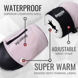 devembr Ski Mittens with Wrist Guards, Warm Snowboard Mittens, Waterproof, Pink, M