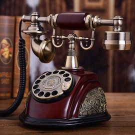 Antique Vintage Style Rotary Phone Resin imitation copper Princess French Style Retro Old Fashioned Rotary Dial Home and Office Handset Landline Telephone （US Stock）