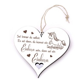 Wooden Heart Sign with German Text "Sei immer du selbst. Es sei denn, du kannst ein Einhorn sein", 20 x 18 cm, Unicorn Door Sign Decorative Wall Sign Door Decoration