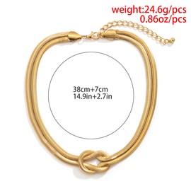 Statement Chunky Unique 14K Gold Plated Knot Chain Link Necklace,Thick Punk Double Snake Chain Choker Necklace,Simple Hip Hop Rapper Rocker Jewelry Chunky Chain Necklace for Women (knot silver)