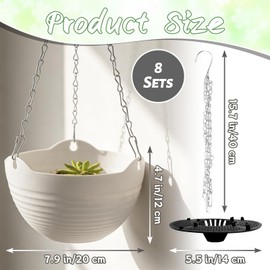 Bvrbaory 8 Pack Hanging Planter Pots,Self-Watering Flower Pot with Water Tray & Metal Chain,White Plastic Hanging Plant Pots for Indoor Outdoor Garden Decor,8 Inch