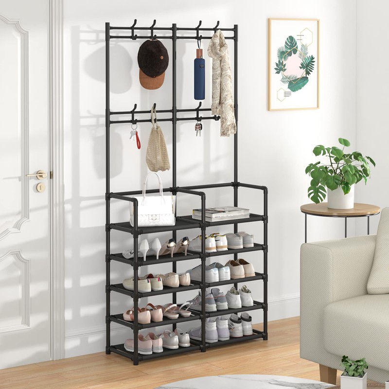Laiensia 5-Tier Entryway Coat Rack, Coat and Shoe Rack, Entryway
