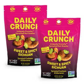 Daily Crunch Sweet & Spicy Sichuan Sprouted Cashews and Edamame, Zero Seed Oils, Keto Friendly, Gluten Free, 4oz, 2 Pack