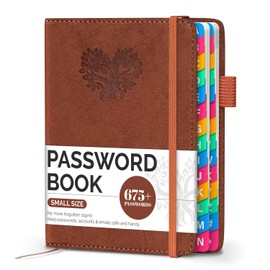Witsbrez Password Keeper Book with Colorful Alphabetical Tabs, Small Internet Password Book for Seniors,Password Organizer for Website Logins (Burnt Sienna, 4.7''x6.2'')