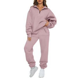 AUTOMET Womens Two Piece Lounge Joggers Set Oversized Half Zip Sweaters with Sweatpants for Teen Girls DarkPink XL