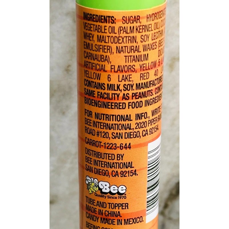 Bee CARROT TUBES WITH ORANGE CHOCOLATE LENTILS 1.3 Oz 36gm