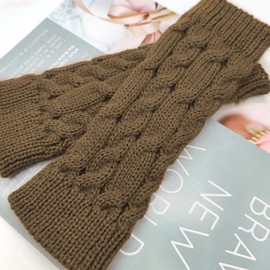 Qiuyan Fashion Warm Soft Comfortable Wrist Gloves Winter Fingerless Hand Warmers Women Girls Stylish Arm Gloves Mitten Knit Crochet Arm Warmers with Thumb Hole for Work Outdoor Gifts (Khaki)