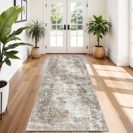 4x10 ft Extra Wide Hallway Rug – Non-Slip Washable Rubber-Backed Large Carpet Runner for Kitchen, Entryway | Modern Abstract, Low-Pile Thin Floor Mat for Bedroom Living Room Dining Room (Beige,Grey)