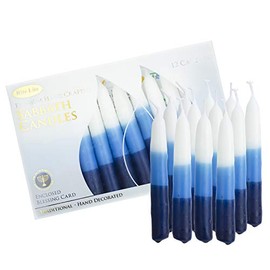 Shabbat Candles by Rite Lite - 12 Pieces - Packaged in a Beautiful Box with an Artistic Card Hanukkah (White & Blue)