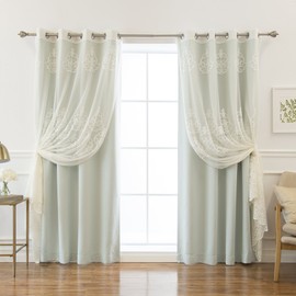 Best Home Fashion uMIXm Sheer Agatha & Blackout Curtain Set – Stainless Steel Nickel Grommet Top - Mint - 52" W X 84" L – (2 Curtains and 2 Sheer Curtains)