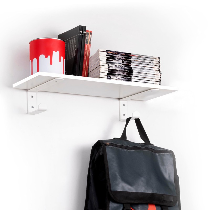 Emuca - Set of Wooden Shelf Brackets with Integrated Hanger,