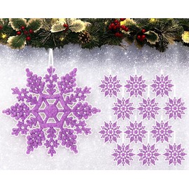 12pk Glitter Snowflake Hanging Decorations, Christmas Tree Snowflake Baubles/Ornaments (Lilac)