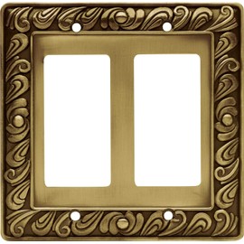 Franklin Brass Paisley Wall Plate, Tumbled Antique Brass Double Decorator Switch Cover, 1-Pack, 64038