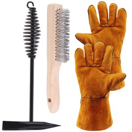 Glarks 4Pcs 10'' Chipping Hammer With Coil Spring Handle and Wire Brush, Pair of Welding Gloves for Removing Slag and Residue