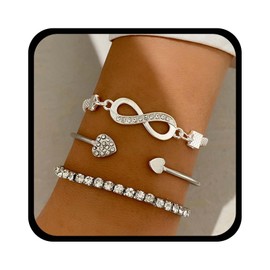 YienDoo 3Pcs Boho Crystal Bangle Bracelets Set Statement Infinity Friendship Bangles Gold/Silver Punk Layered Stacking Heart Rhinestone Bracelets Ethnic Outfit Bracelets Jewelry for Women and Girls