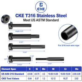 CKE 20 Pairs Black Invisible Cable Railing Kit, Black T316 Stainless Steel 3/16" Invisible Receiver, Swage Stud End for 2"x2", 4"x4" Wood/Metal Post, Invisible Cable Railing Hardware Tensioner BCR31
