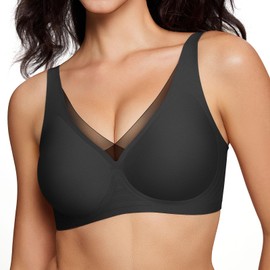 ProKloud Wireless Bra for Women No Underwire Deep V Mesh Bras Seamless Comfortable Push Up Bralettes with Support and Lift Black