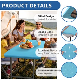 Enjoyidea Fitted Tablecloth for 8 Foot Rectangle-6 Pack Light Blue Elastic Outdoor Picnic Table Cover-Spandex Stretch Folding Table Cloths 8ft for Camping Dining Room Patio Kitchen Banquet Party
