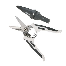 CEERAYZ 185mm Notch Scissors All Purpose Heavy Duty, Garden Shears, Scissors for DIY Projects, Office, Production Lines, Pruning, with Protective Sheath (White/Grey)