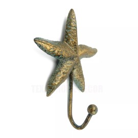 Unbranded Starfish Wall Hook Cast Iron Key Towel Coat Hanger Aged Green Bronze Look 4 7/8"