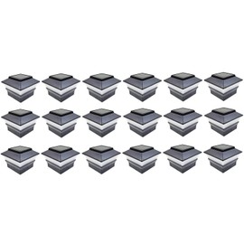 RELIGHTABLE (18 Pack) 4" x 4" Solar Power Square Outdoor Post Cap Lights for PVC Vinyl (Black)