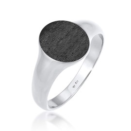 Kuzzoi 0604471420 Men's Signet Ring Oval Matt Blackened Solid 12 mm Wide in 925 Sterling Silver Basic Polished Silver Ring for Men in Ring Size 54 - 66, Sterling Silver