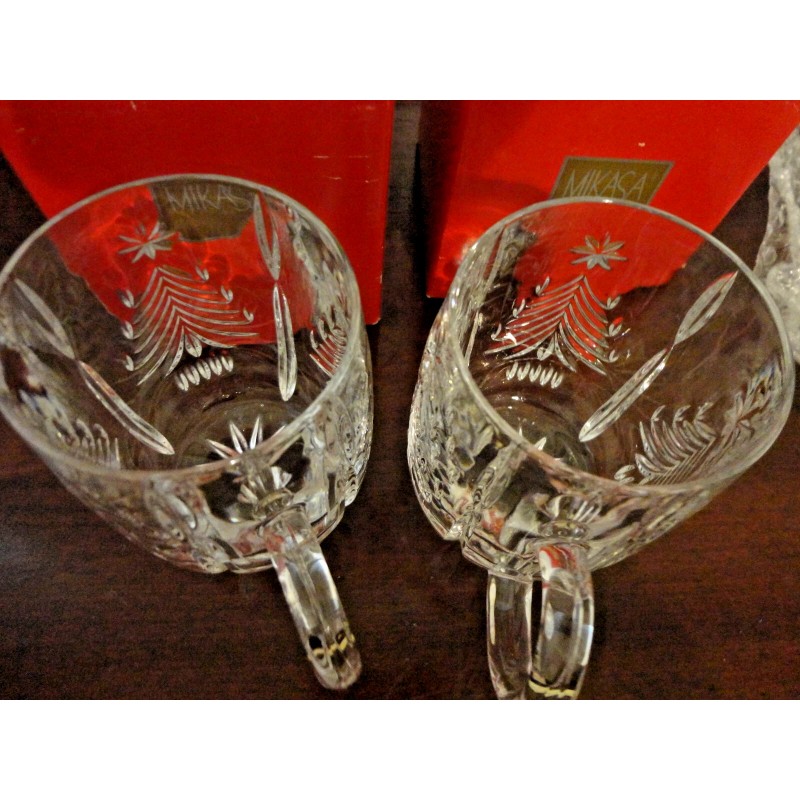 MIKASA CHRISTMAS TREE LEAD CRYSTAL SET OF 2 COFFEE TEA