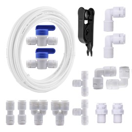 HUAZIZ 5 Metre White Universal Connection Set, 14 Pieces RO Water Filter Fitting, for 3/8 Inch Hose, Fridge Hose, Water Hose (Y + T + I + L Type + Shut-off Valve)