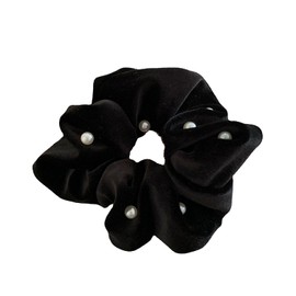 Lapimou Velvet Scrunchie Velour Scrunchie Hair Accessories, Hair Accessories, Hair Accessories, Hair Rubber, Non-Traced, Pearl, Black, Fabric, Volume, Big, Popular, Cute, Stylish, Korea (Black
