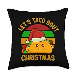 Taco Christmas Gifts Let's Bout Christmas Cute Funny Kawaii Santa Tacos Throw Pillow, 18x18, Multicolor