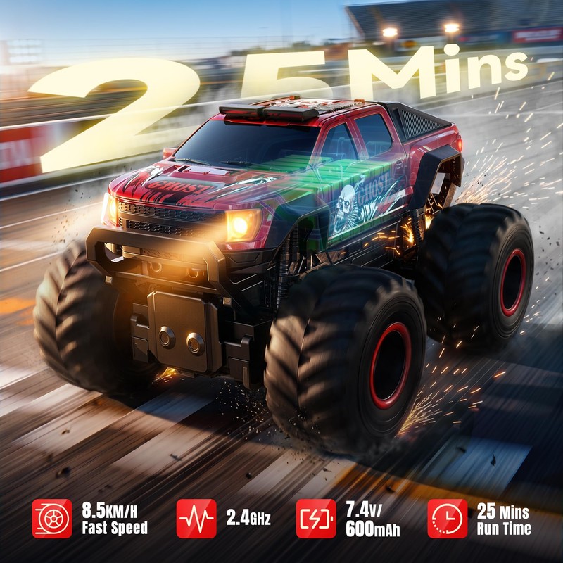 Veeniix Exploding RC Monster Truck,Crash Transform Mist Spray Lights Sounds