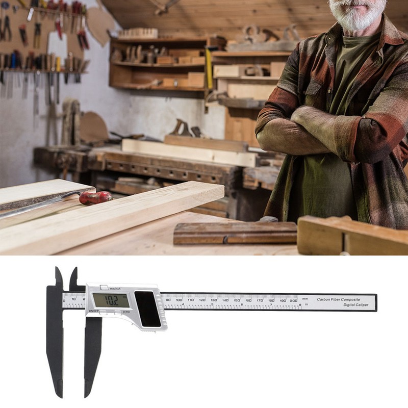 200mm Digital Caliper Solar Power Carbon Fiber Ruler with 75mm