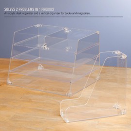 Acrylic Paper Organizer 4 Tier with Vertical File Holder, for Document, Books, Letters with a Sleek Modern Design Perfect for Home and Office Storage.