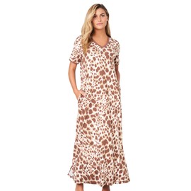 Dreams & Co. Women's Plus Size Long T-Shirt Lounger - 1X, Neutral Animal