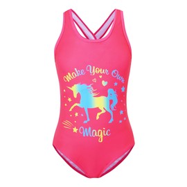 Akokvlar - Traje de baño de una pieza para niña con diseño de sirena arcoíris, Rosa U, 3 Años/4 Años