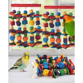 DBNESS Bird Toys, 3PCS Parrot Foraging Hanging Toy, Multicolored Natural Wooden Blocks Parakeet Chewing Toys mit Rattan Wicker Balls, for Medium Small Cockatoos Budgie Lovebird Cockatiel Conure