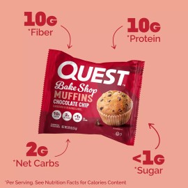 Quest Bake Shop, Chocolate Chip Muffins, 10g Protein, 2g Net Carbs, Less 8 Count