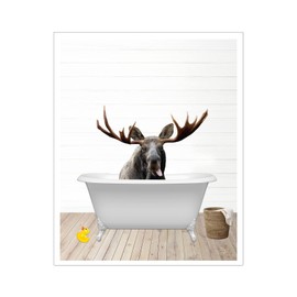 NTEUMM Funny Moose Canvas Wall Art Cute Moose in the bathtub Home Decor Bathroom Living Room Bedroom Art Pictures Large Size Print Rustic Artwork(Canvas Roll,20" x 24")
