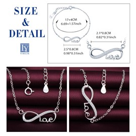 Yumilok Love Infinity Charm Bracelet Necklace Set 925 Sterling Silver Jewelry Set for Women