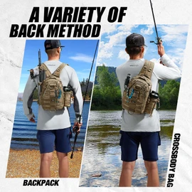 Piscifun Fishing Tackle Backpack with Rod & Gear Holder, Lightweight Outdoor Fishing Tackle Storage Bag, Hiking, Hunting, Khaki Camouflage