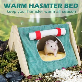 JJunLiM Warm Hamster beds Wooden Small Animal Hideout Syrian Hamster Hammock Soft Bed Cage Accessories Toys (Green)