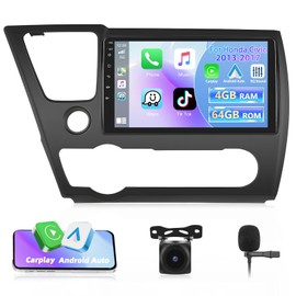 Motorsi [4+64G] Car Stereo Radio for Honda Civic 2013 2014 2015 2016 2017 with Wireless CarPlay & Android Auto 9" Touch Screen Bluetooth Audio with GPS Navigation Mirror Link WiFi RDS Backup Camera