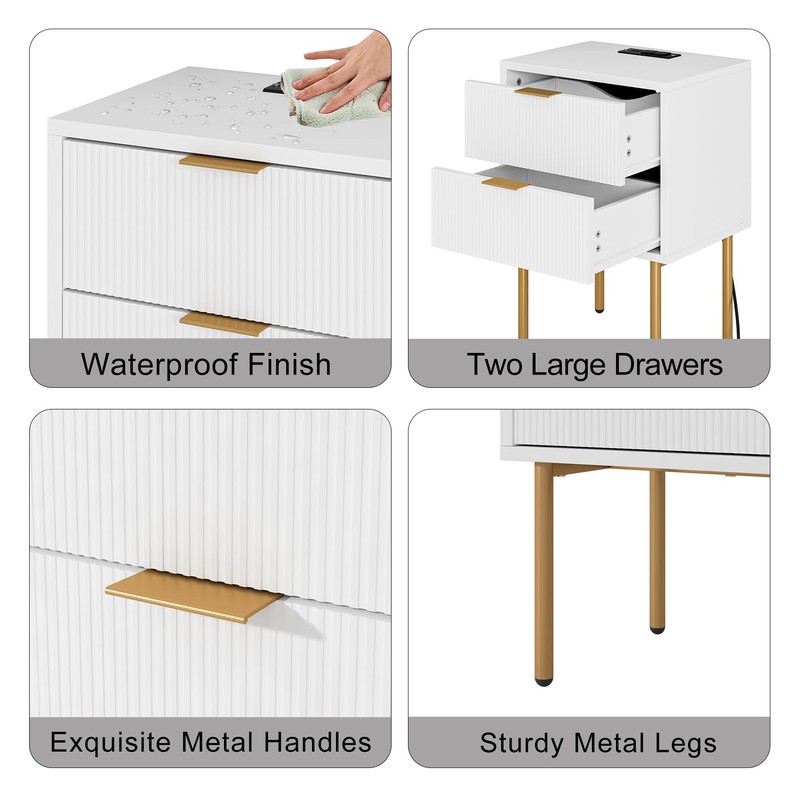 AEPOALUA Nightstand,Small Bedside Table with Gold Frame,Morden Night Stand with