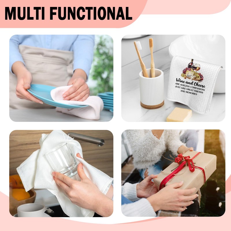 NAHMAKNE Funny Wine Cheese Lover Kitchen Towels, Wine and Cheese