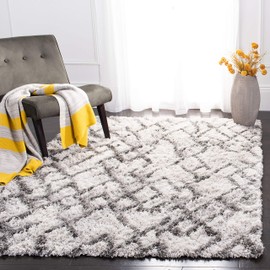 SAFAVIEH Horizon Shag Collection Area Rug - 6' x 9', Grey & Ivory, Modern Abstract Design, Non-Shedding & Easy Care, 2-inch Thick Ideal for High Traffic Areas in Living Room, Bedroom (HZN894F)