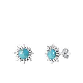 Sterling Silver Beautiful Simulated Turquoise Sun Star High Polished Stud Earrings 925 New