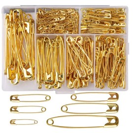 250pcs Multipurpose Large Safety Pins Set,6-sizes Safety Pins Suitable for Temporary Repair Clothes, Packaging Gifts, Art Creation (Golden)