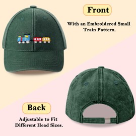 Adjustable Kids Baseball Cap for Boys (3-8 Years) - 20.5-21.3 inches, Washable Denim with Train Design, Stylish & Comfortable Baseball Hat for Outdoor Play, Sports, Daily Wear & Gifts (Green)